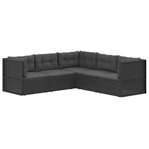 vidaXL Sodo komplektas su pagalvėlėmis, 5 dalių, juodas, poliratanas