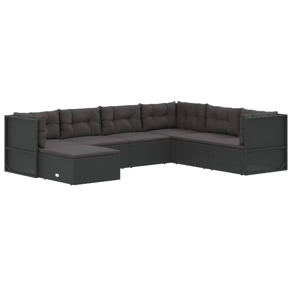 vidaXL 7 pcs conjunto lounge de jardim c/ almofadões vime PE preto