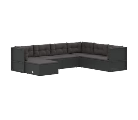 vidaXL 7 pcs conjunto lounge de jardim c/ almofadões vime PE preto