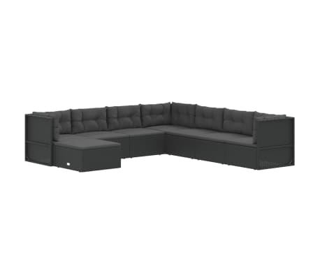 vidaXL 8 Piece Garden Lounge Set with Cushions Black Poly Rattan