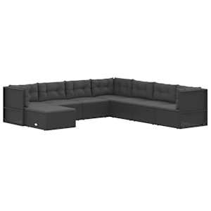 vidaXL 8 Piece Garden Lounge Set with Cushions Black Poly Rattan