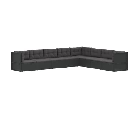 vidaXL 8 Piece Garden Lounge Set with Cushions Black Poly Rattan