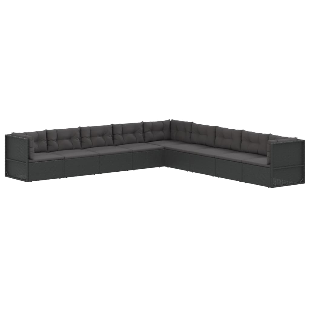 vidaXL Set de muebles de jardín 9 pzas y cojines ratán sintético negro