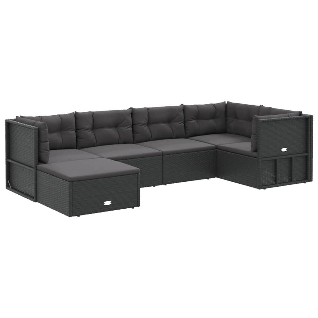 vidaXL 6 pcs conjunto lounge de jardim c/ almofadões vime PE preto