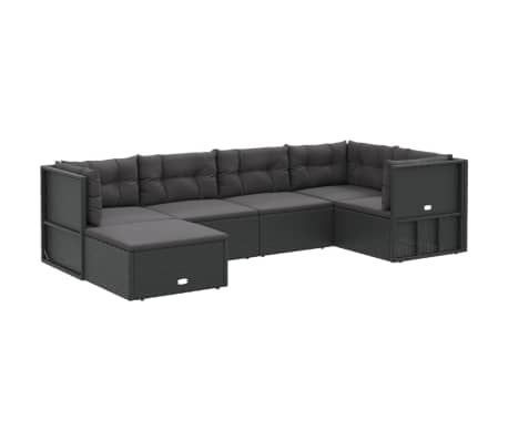 vidaXL 6 pcs conjunto lounge de jardim c/ almofadões vime PE preto