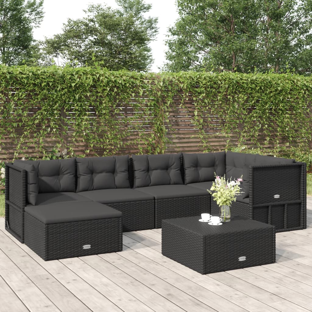 6-tlg. Garten-Lounge-Set mit Kissen Schwarz Poly Rattan kaufen