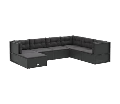 vidaXL 7 Piece Garden Lounge Set with Cushions Black Poly Rattan