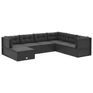 vidaXL 7 Piece Garden Lounge Set with Cushions Black Poly Rattan