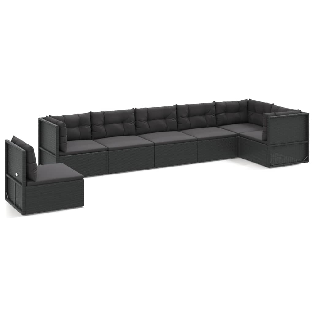 VidaXL Salon De Jardin 7 Pcs Avec Coussins Noir Résine Tressée