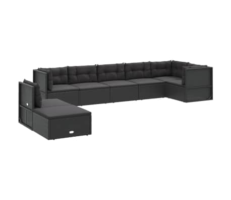 vidaXL 8 Piece Garden Lounge Set with Cushions Black Poly Rattan