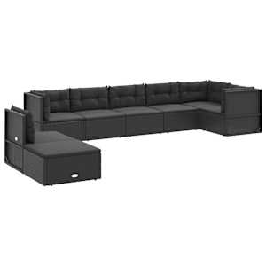 vidaXL 8 Piece Garden Lounge Set with Cushions Black Poly Rattan