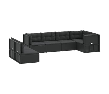 vidaXL 7 Piece Patio Lounge Set with Cushions Black Poly Rattan