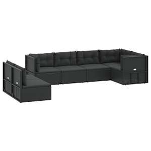 vidaXL 7 Piece Patio Lounge Set with Cushions Black Poly Rattan