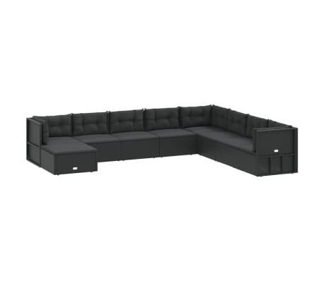 vidaXL 9 Piece Patio Lounge Set with Cushions Black Poly Rattan