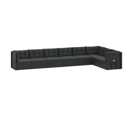vidaXL 8 Piece Garden Lounge Set with Cushions Black Poly Rattan