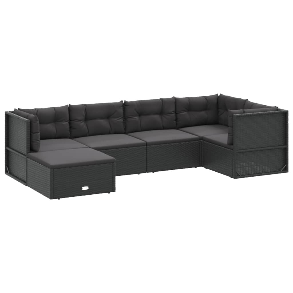 vidaXL 6-delige Loungeset met kussens poly rattan zwart