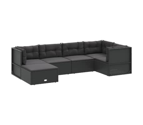 vidaXL 6 Piece Garden Lounge Set with Cushions Black Poly Rattan