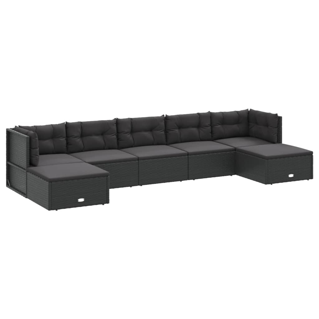 vidaXL Set de muebles de jardín y cojines 7 pzas ratán sintético negro