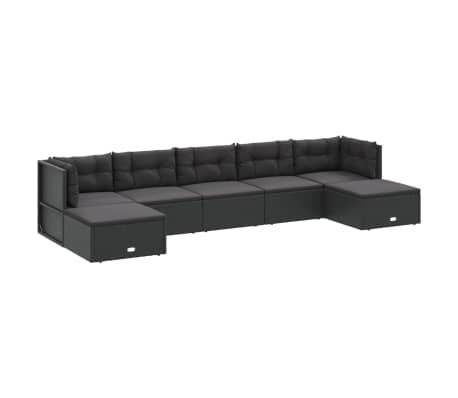 vidaXL Set de muebles de jardín y cojines 7 pzas ratán sintético negro