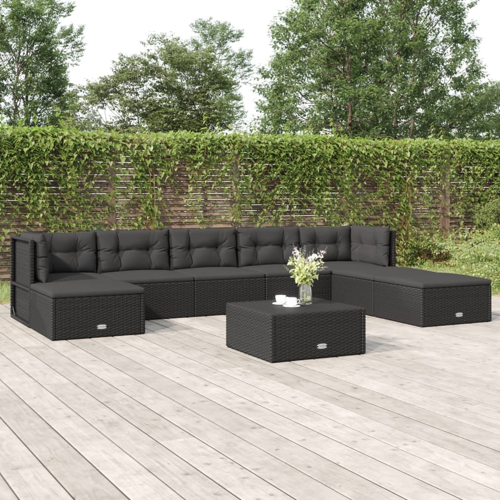Salon de jardin 8 pcs avec coussins noir résine tressée
