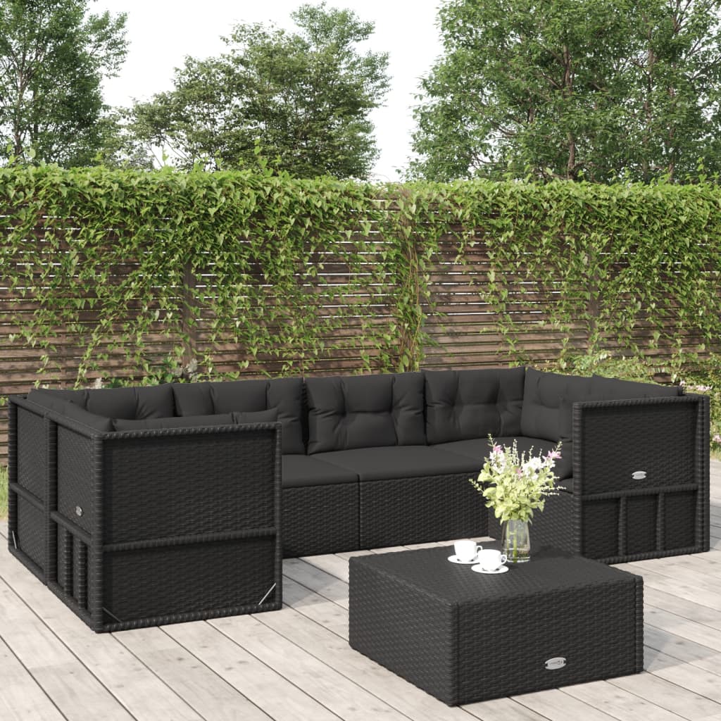 vidaXL 6-tlg. Garten-Lounge-Set mit Kissen Schwarz Poly Rattan