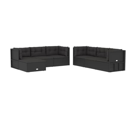 vidaXL 7 Piece Outdoor Sofa Set with Cushions Black Poly Rattan