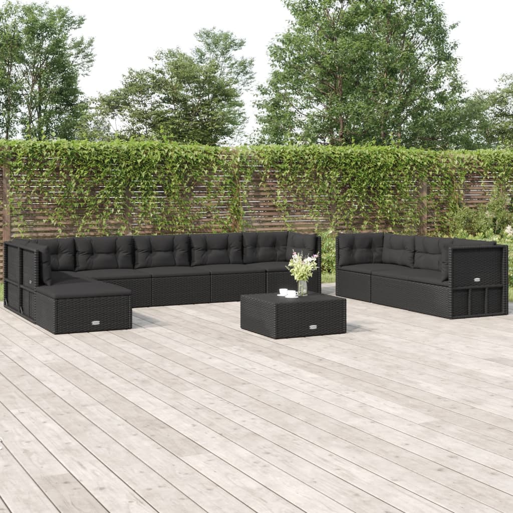 vidaXL Set mobilier de grădină cu perne, 10 piese, negru, poliratan vidaXL imagine noua