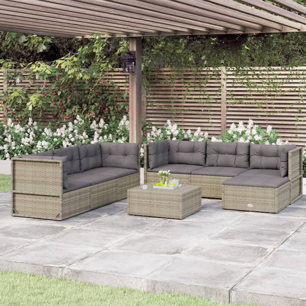 vidaXL 7-tlg. Garten-Lounge-Set mit Kissen Grau Poly Rattan