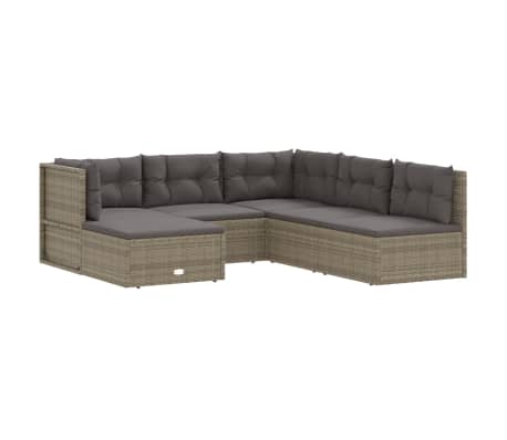 vidaXL 6 Piece Garden Lounge Set with Cushions Grey Poly Rattan