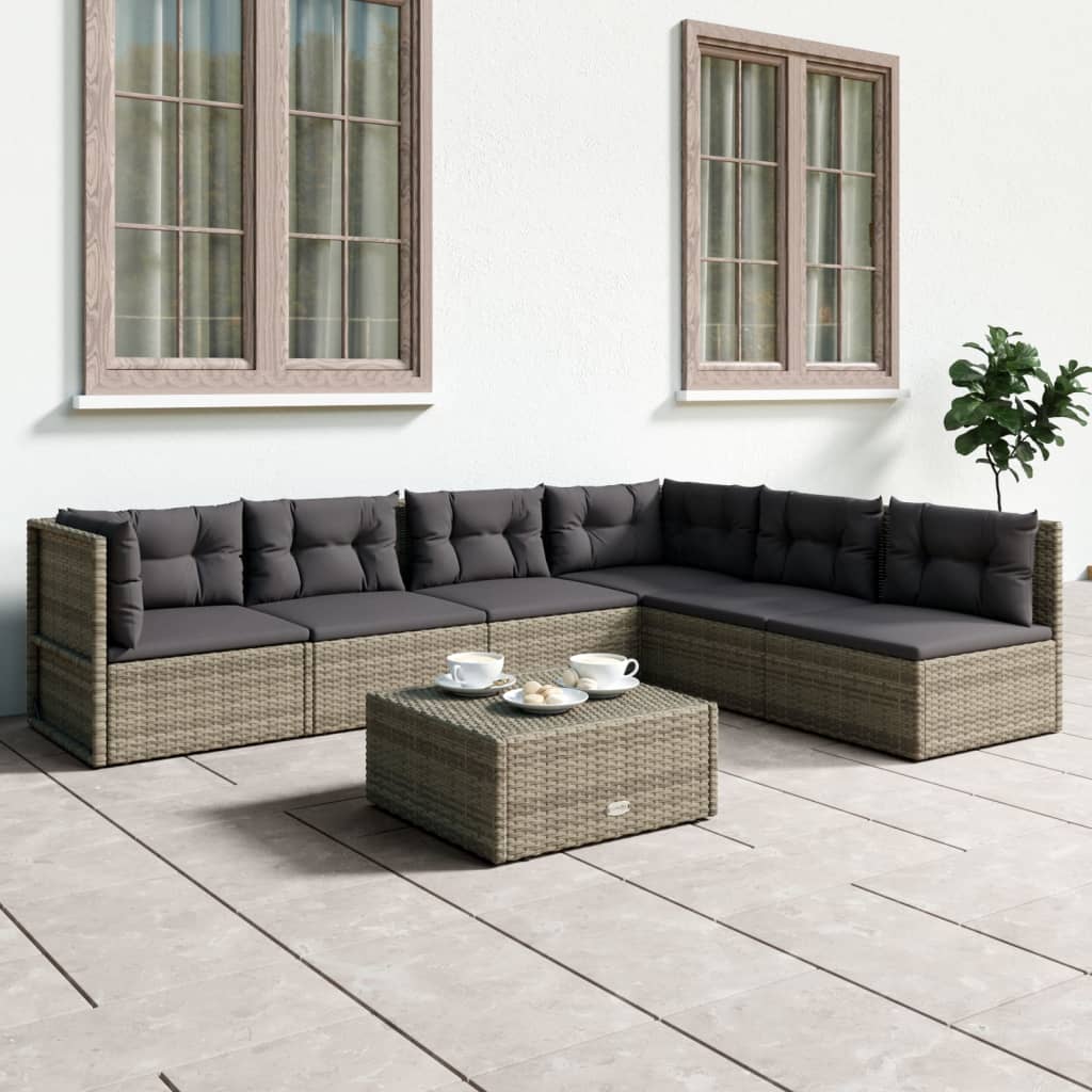Salon de jardin 6 pcs avec coussins Gris Résine tressée