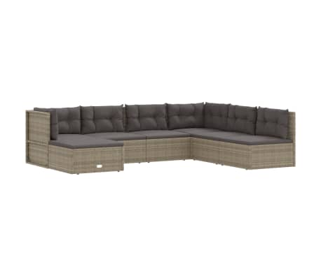 vidaXL 7 Piece Garden Lounge Set with Cushions Grey Poly Rattan
