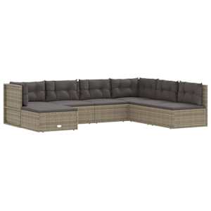 vidaXL 7 Piece Garden Lounge Set with Cushions Grey Poly Rattan