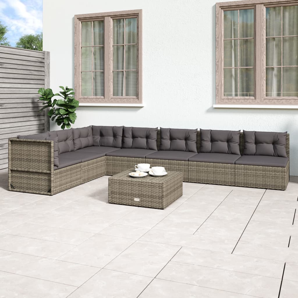 Salon de jardin 7 pcs avec coussins Gris Résine tressée