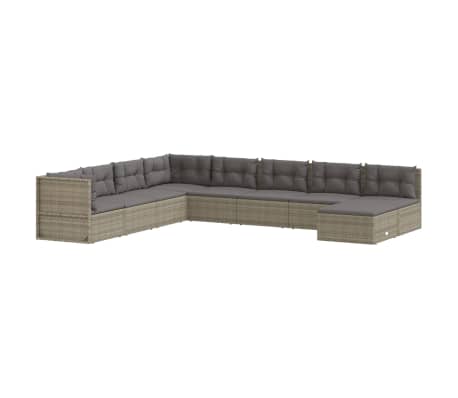 vidaXL 9 Piece Garden Lounge Set with Cushions Grey Poly Rattan