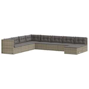 vidaXL 9 Piece Garden Lounge Set with Cushions Grey Poly Rattan