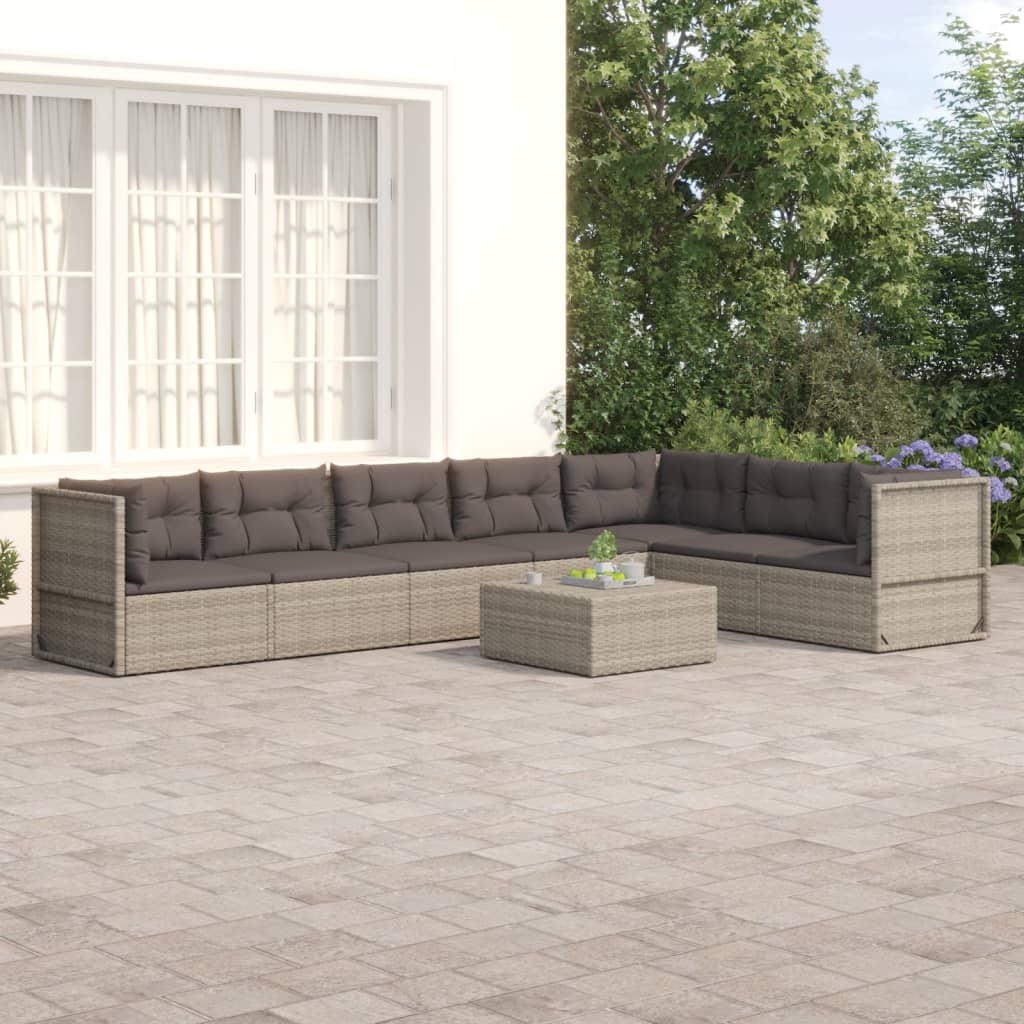 Salon de jardin 7 pcs avec coussins Gris Résine tressée