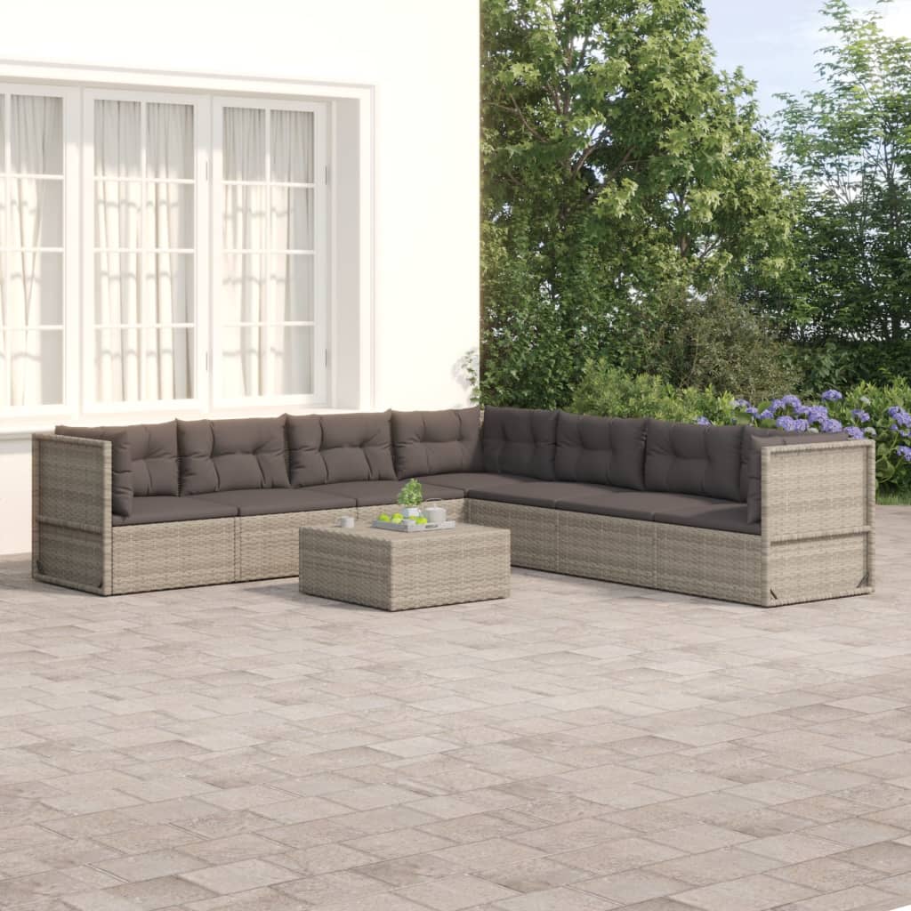 Salon de jardin 7 pcs avec coussins Gris Résine tressée