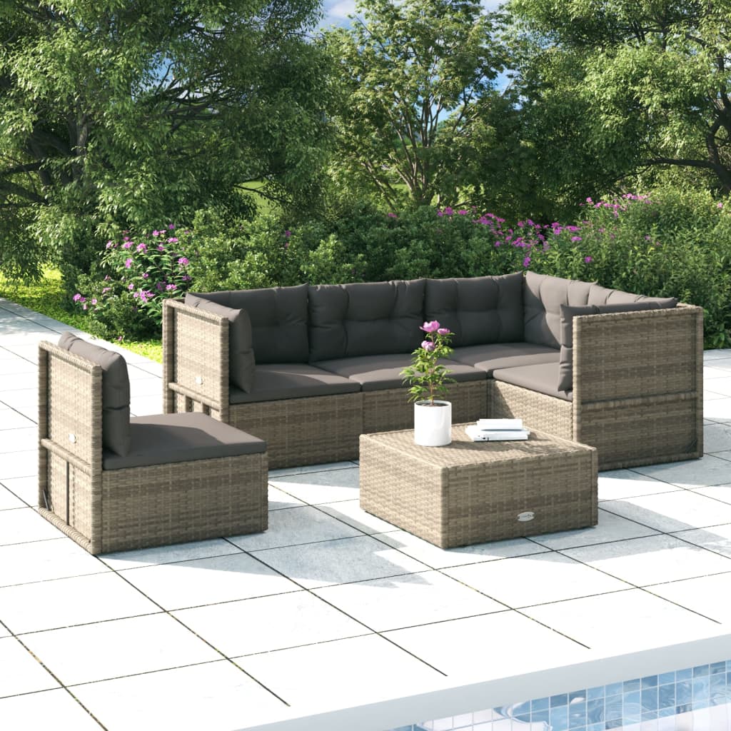 5-tlg. Garten-Lounge-Set Gartenmöbel-Set Terrassen-Sitzgruppe mit Kissen  Grau Poly Rattan ZDEH64329 MaisonChic