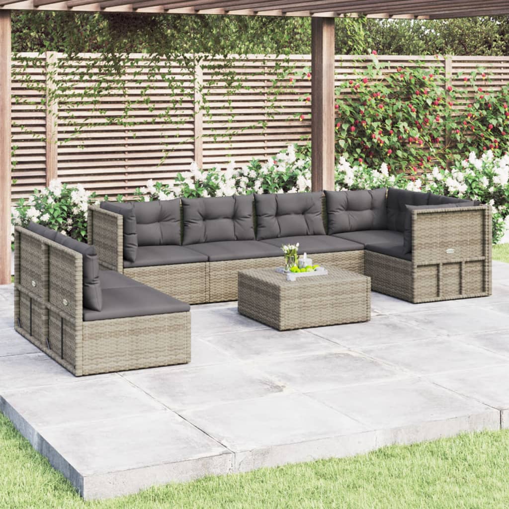 Salon de jardin 7 pcs avec coussins Gris Résine tressée
