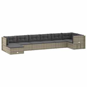 vidaXL 8 Piece Garden Lounge Set with Cushions Grey Poly Rattan