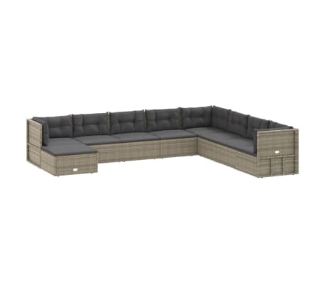 vidaXL 9 Piece Garden Lounge Set with Cushions Grey Poly Rattan