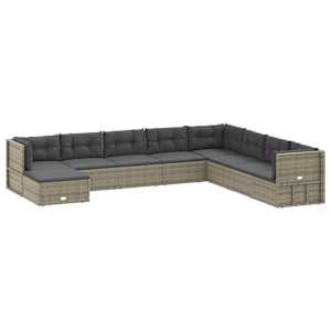 vidaXL 9 Piece Garden Lounge Set with Cushions Grey Poly Rattan