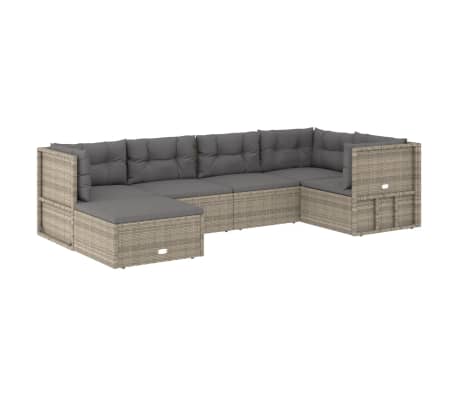 vidaXL 6 Piece Garden Lounge Set with Cushions Grey Poly Rattan