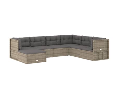 vidaXL 7 Piece Patio Lounge Set with Cushions Gray Poly Rattan