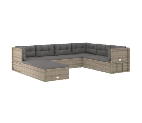 vidaXL 8 Piece Garden Lounge Set with Cushions Grey Poly Rattan