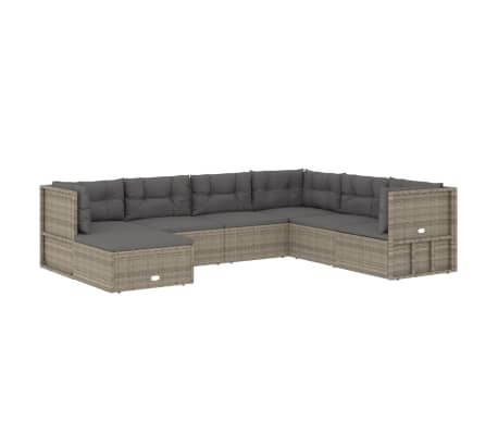 vidaXL 7 Piece Garden Lounge Set with Cushions Grey Poly Rattan