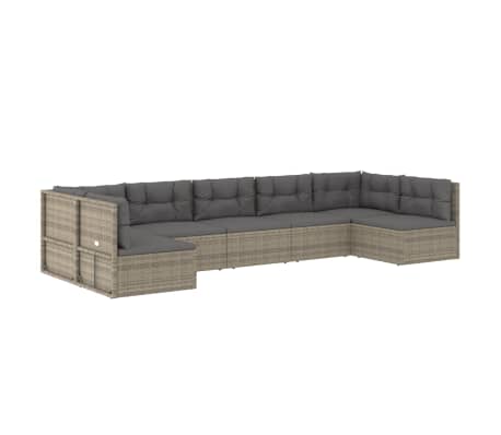 vidaXL Sodo komplektas su pagalvėlėmis, 7 dalių, pilkas, poliratanas