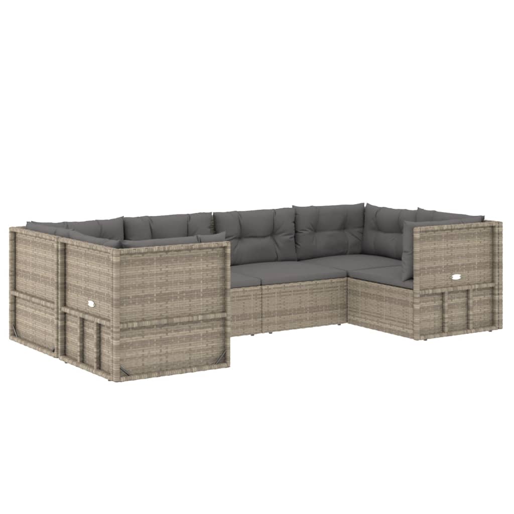vidaXL 6-delige Loungeset met kussens poly rattan grijs afbeelding