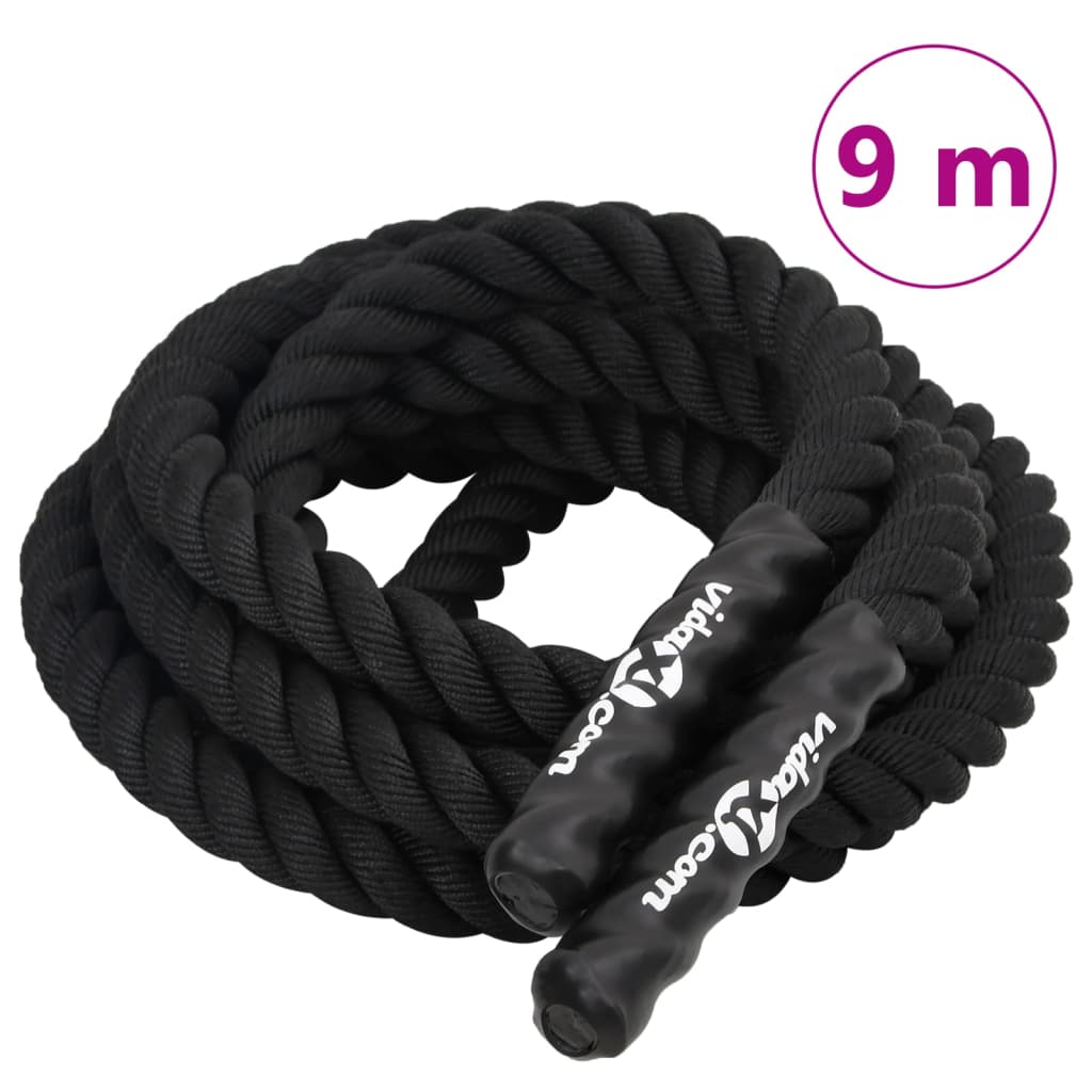4: vidaXL battle rope 9 m 6,8 kg polyester sort