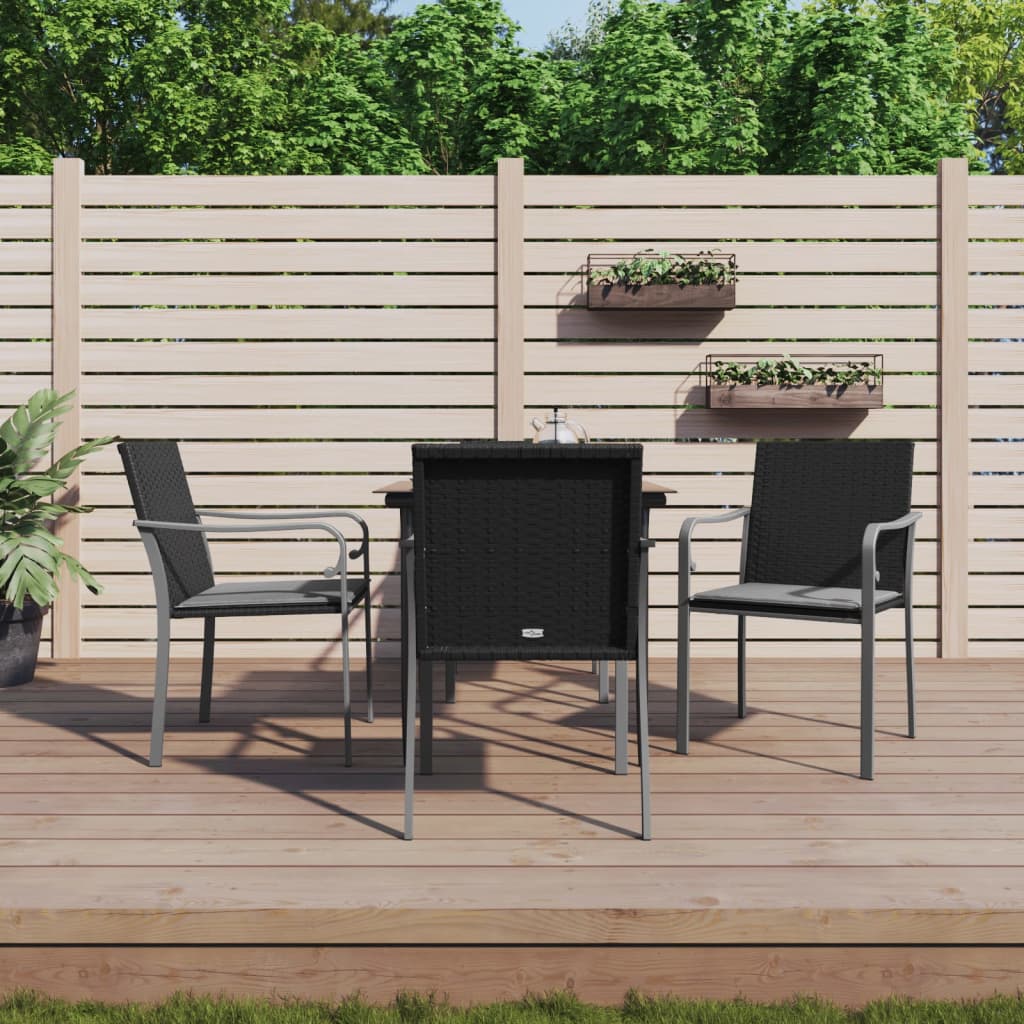 5-tlg. Garten-Essgruppe mit Kissen Poly Rattan und Stahl